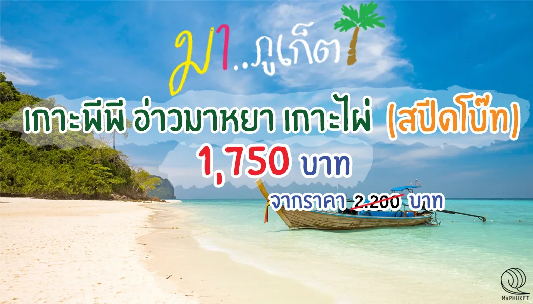 เกาะพีพี อ่าวมาหยา เกาะไผ่ เต็มวัน โดย เรือสปีดโบ๊ท ทัวร์ภูเก็ต